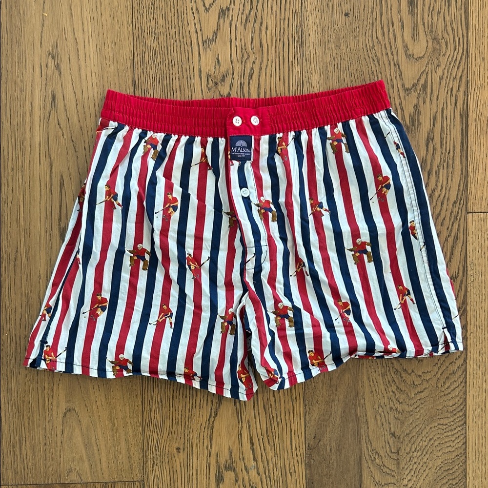 Men's Red and Blue Striped Boxers